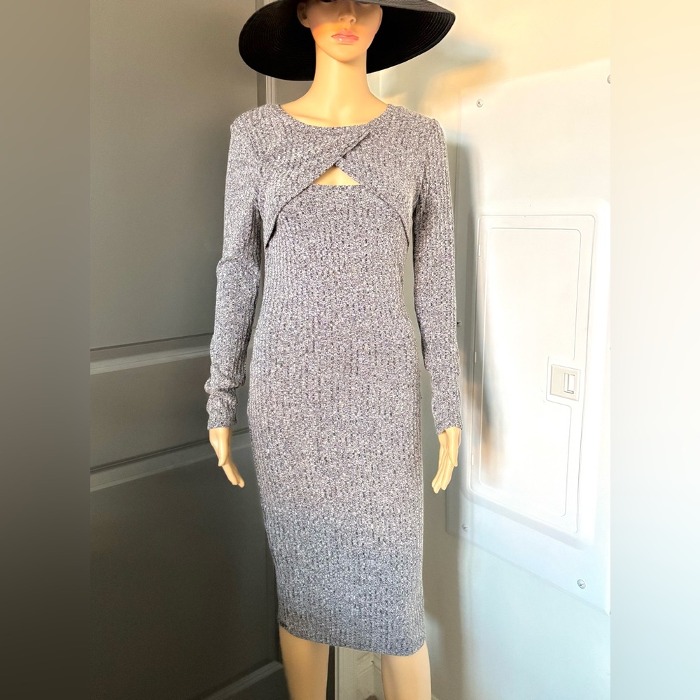 Almost Famous Gray Long Sleeve Midi Dress bodycon size S-M used